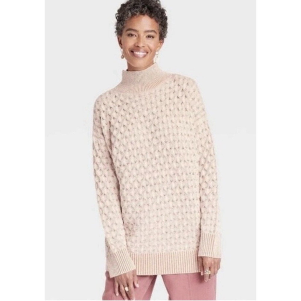Knox Rose Chunky Knit Mock Neck‎ Sand Sweater Medium